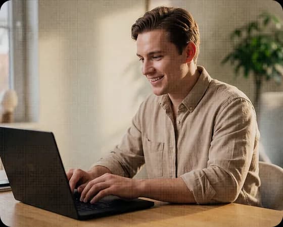 Professional using a laptop in an office setting